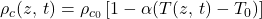 \rho_c(z,\,t)=\rho_{c_{0}} \left[ 1 - \alpha (T(z,\, t) - T_0) \right]