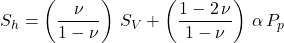  S_h = \left( \dfrac{\nu}{1 - \nu} \right)\, S_V + \left( \dfrac{1 - 2\, \nu}{1 - \nu} \right)\, \alpha \, P_p 