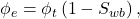 \phi _e = \phi _t \left( 1 - S_{wb} \right)\textrm{,} \qquad 