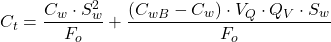 C_t = \dfrac{C_w\cdot S_w^2}{F_o} + \dfrac{(C_{wB} - C_w)\cdot V_Q \cdot Q_V\cdot S_w}{F_o}