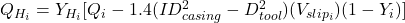 Q _{H_{i}} = Y_{ H_{i}} [Q_i - 1.4(ID_{casing}^2 - D_{tool}^{2} )(V_{slip_{i}})(1 - Y_i)]