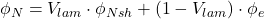 \phi _N = V_{lam}\cdot \phi _{Nsh}+ (1 - V_{lam})\cdot \phi _e