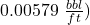 0.00579\ \frac{bbl}{ft} )