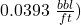 0.0393\ \frac{bbl}{ft})