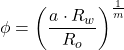Rendered by QuickLaTeX.com \phi = \left( \dfrac{a \cdot R_w}{R_o} \right)^{\frac{1}{m}}