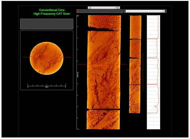 CAT scan image of core, core sample, Special Core Analysis, Capillary Pressure, Relative Permeability, Steady-state and Unsteady state, Wettability Determination, Reservoir Condition Corefloods, Improved Oil Recovery (IOR, EOR) Studies, Petrophysical Correlation Measurements, Archie Exponents a m and n, NMR Core Analysis, Core Geomechanics, Core Mechanical Properties, Pore Volume Compressibility, Formation Damage Remediation, Rock Fluid Sensitivity, Mobile Fines (Fines Particle Migration), Fluid Compatibility, Mud Completion Fluid Damage, Perforation Optimization, Relative Permeability Effects, Asphaltene Precipitation, Computed Tomography CT Scan Evaluation, Petroleum Core Analysis