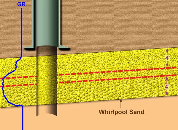 Cross-section of target zone with well log