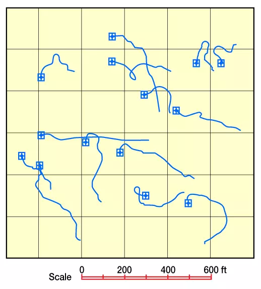 Plan view of 14 vertical wells drilled, Directional Drilling Overview, Directional Drilling