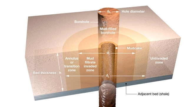 Wellbore profile mnemonics, Wellbore profile, wellbore, porosity, well logging, well logs, fluid saturation, Borehole Environment, Cylindrical shape of the invaded zone around the wellbore